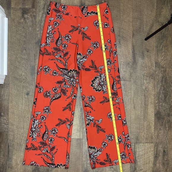 Jude Connally Floral Orange Red Wide Leg Ankle Bohemian Pants Elastic Waist sz M - Picture 7 of 9